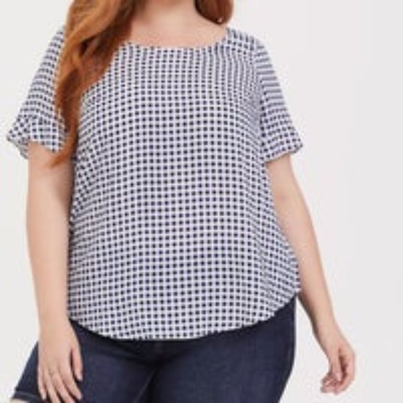 TORRID GINGHAM RUFFLE CHALLIS BLOUSE SIZE 1X - Picture 2 of 11